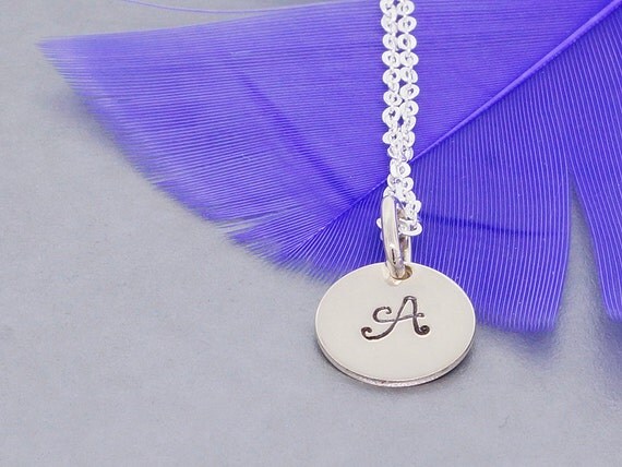 Initial necklace, Monogram charm pendant, sterling silver necklace, hand stamped initial charm