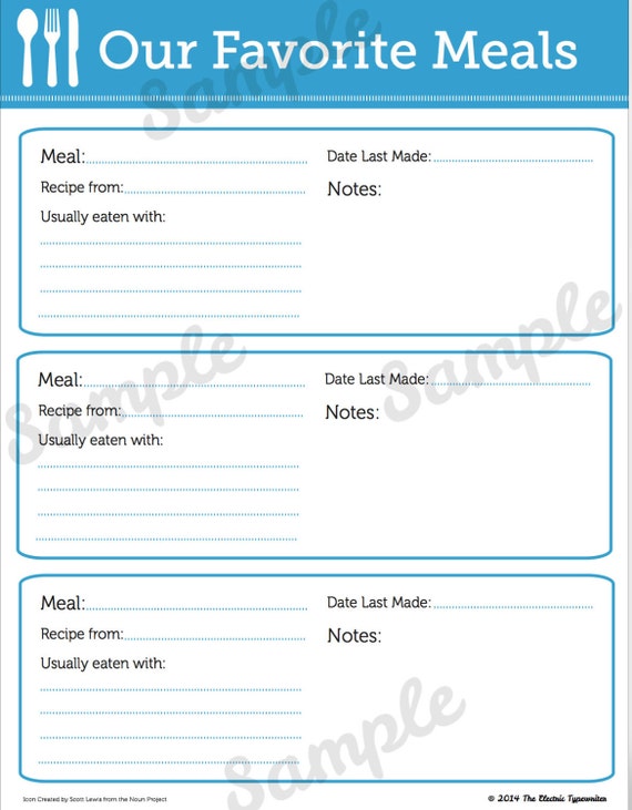 Items similar to Reusable, Printable "Our Favorite Meals" Sheet! Keep ...