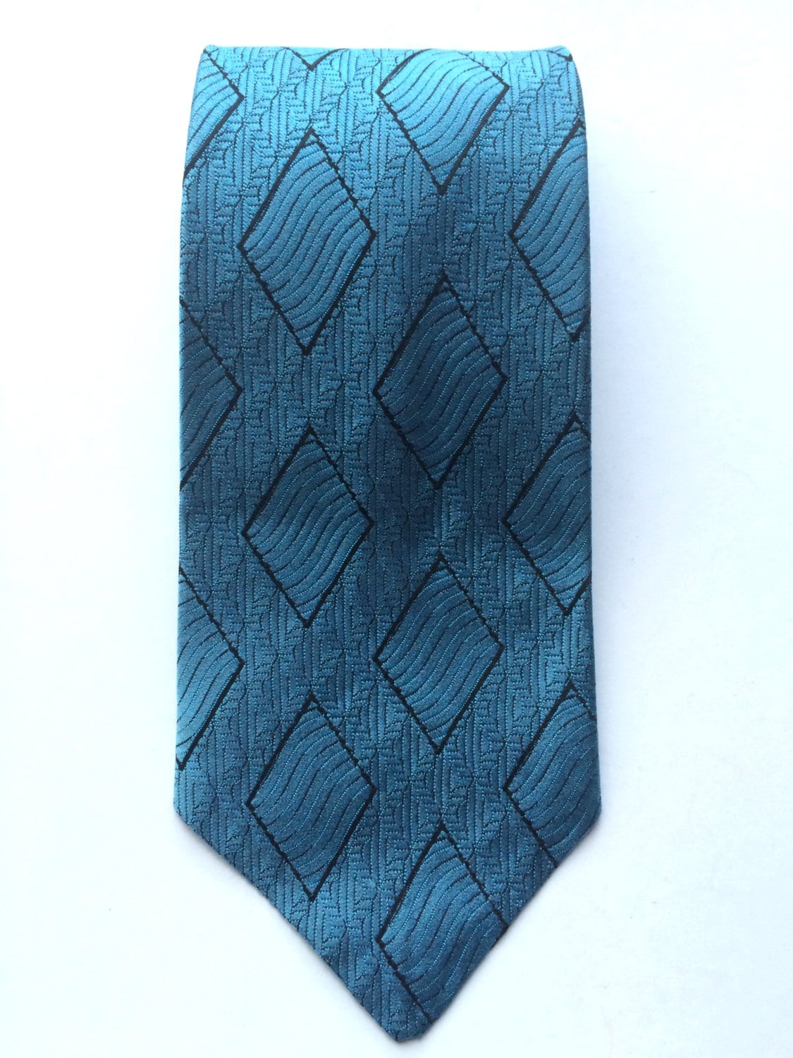 Vintage Neckties Men’s 70’s Clip On Tie, Blue, Black, Geometric Printed ...