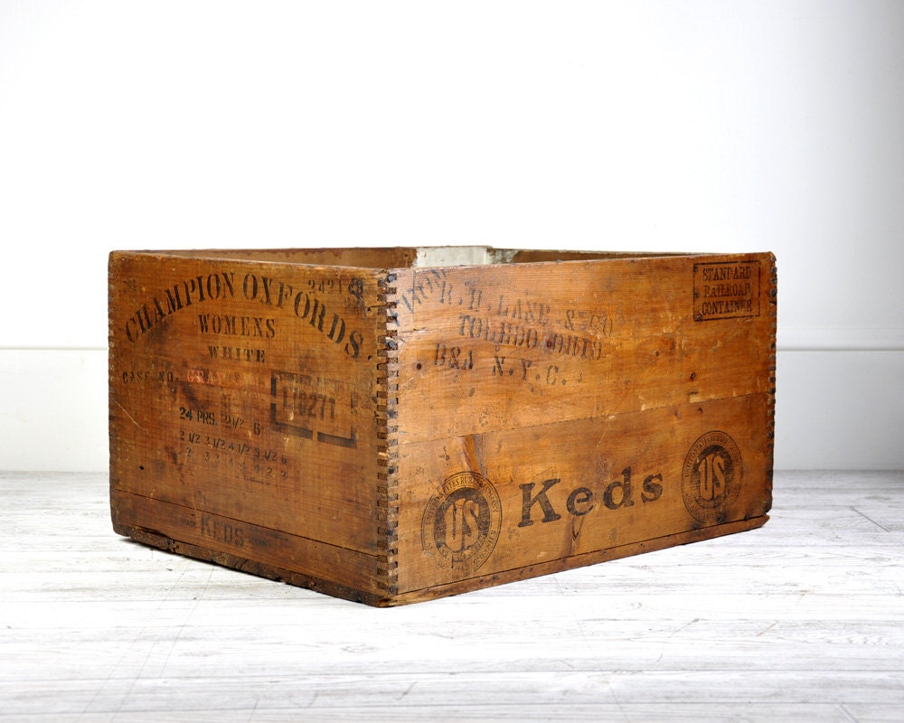 Vintage Large Wood Crate Antique Wood Box Wooden Crate