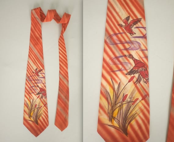 1940s hand painted necktie vintage 40s tie silk evening