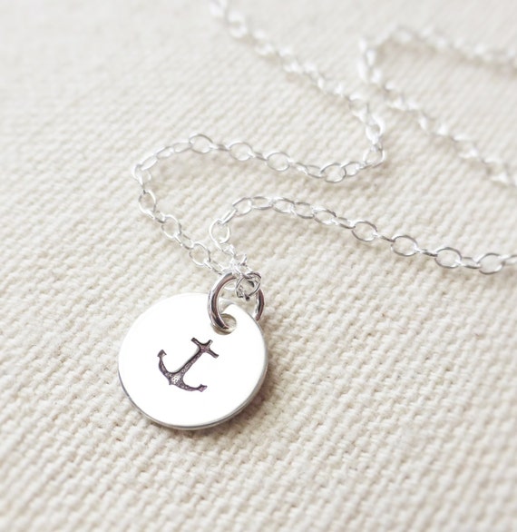 Hand Stamped Anchor Charm Necklace Sterling Silver by JBMDesigns