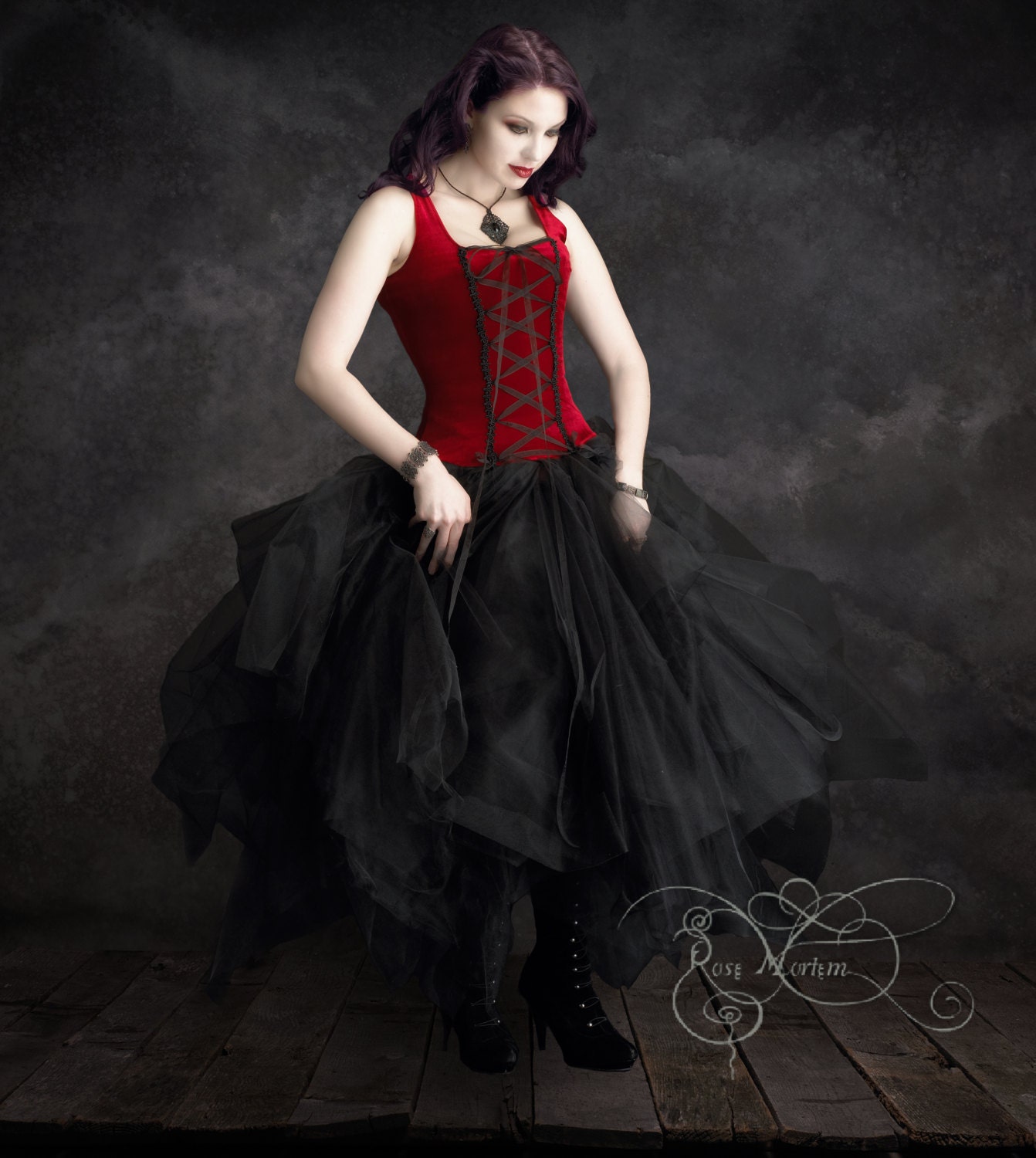 Deanna Gothic Ballerina Dress with Corset Lacing by rosemortem