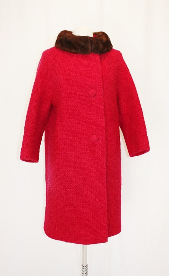 1960's Fuchsia Pink Coat Mink Collar Small Medium by Retromomo