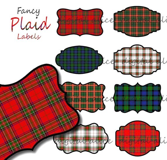 Digital TARTAN PLAID LABELS Tags Fancy Labels colorful