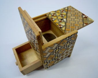 Japanese Puzzle box (Himitsu bako)- 54mm (2.1inch) Kaku Cube 4steps with hidden Drawer box Yosegi