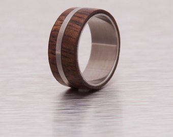 Mens Wood Ring WIth Titanium Ring Mens Wedding Band Ring hawaian koa ring