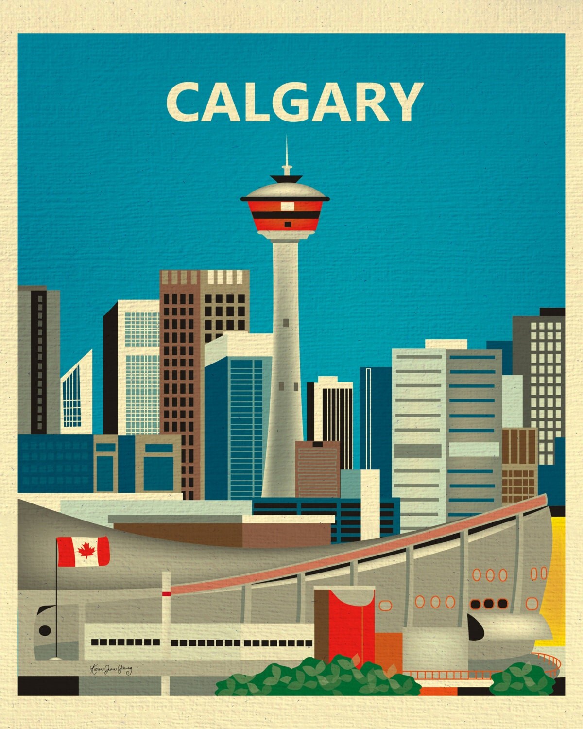Calgary Skyline Print Canada Travel Poster Calgary map