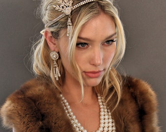 Gatsby Headpiece / Flapper Headpiece / Crystal Headpiece / Pearl Headpiece / Bridal Headband / Formal Headpiece / Kristin Perry