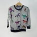 Girls toddler kids long sleeve shirt, colorful horse print on grey, girls fall winter clothing, 3T-4T