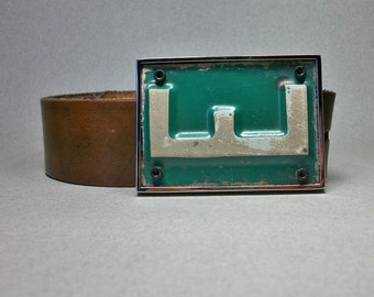 Belt Buckle License Plate Letter E Grunge Cool Gift for Men or Women