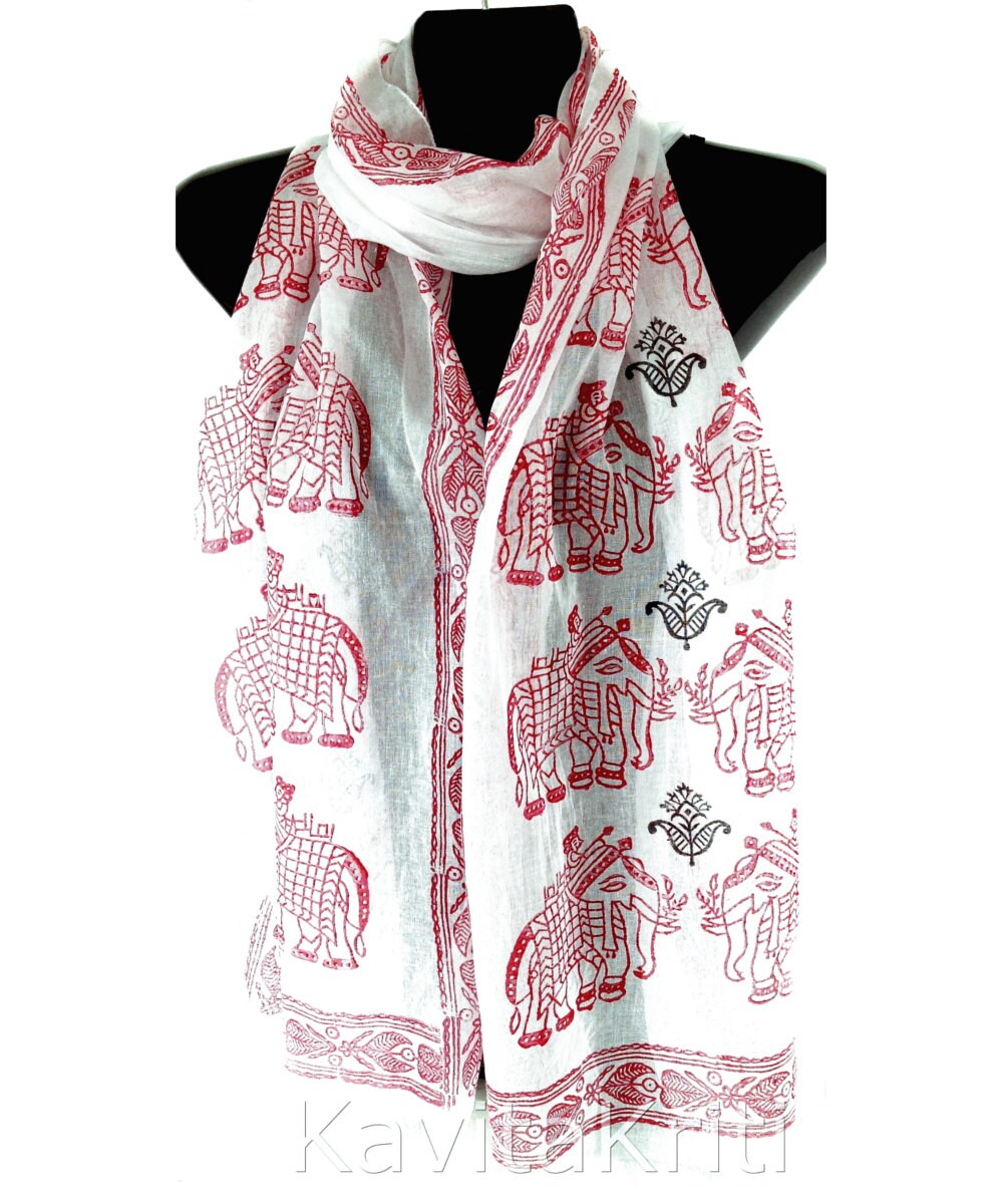 Cotton scarf Indian elephant scarf Block print Elephant art