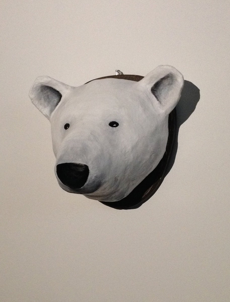 paper mache polar bear head wall mount