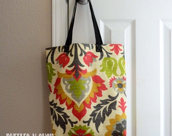 Basic Tote Bag Gray, Cream, Mustard and Red Pattern- Shoulder Teacher ...