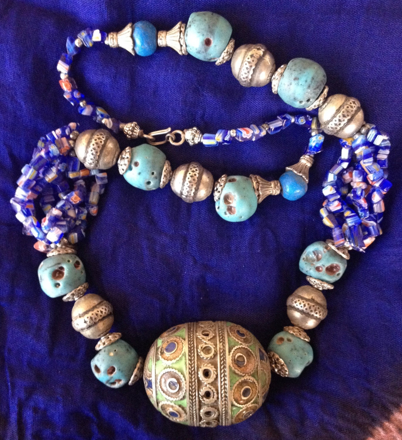 Moroccan Berber Necklace with Old Enamel Eggbead by TuaregJewelry