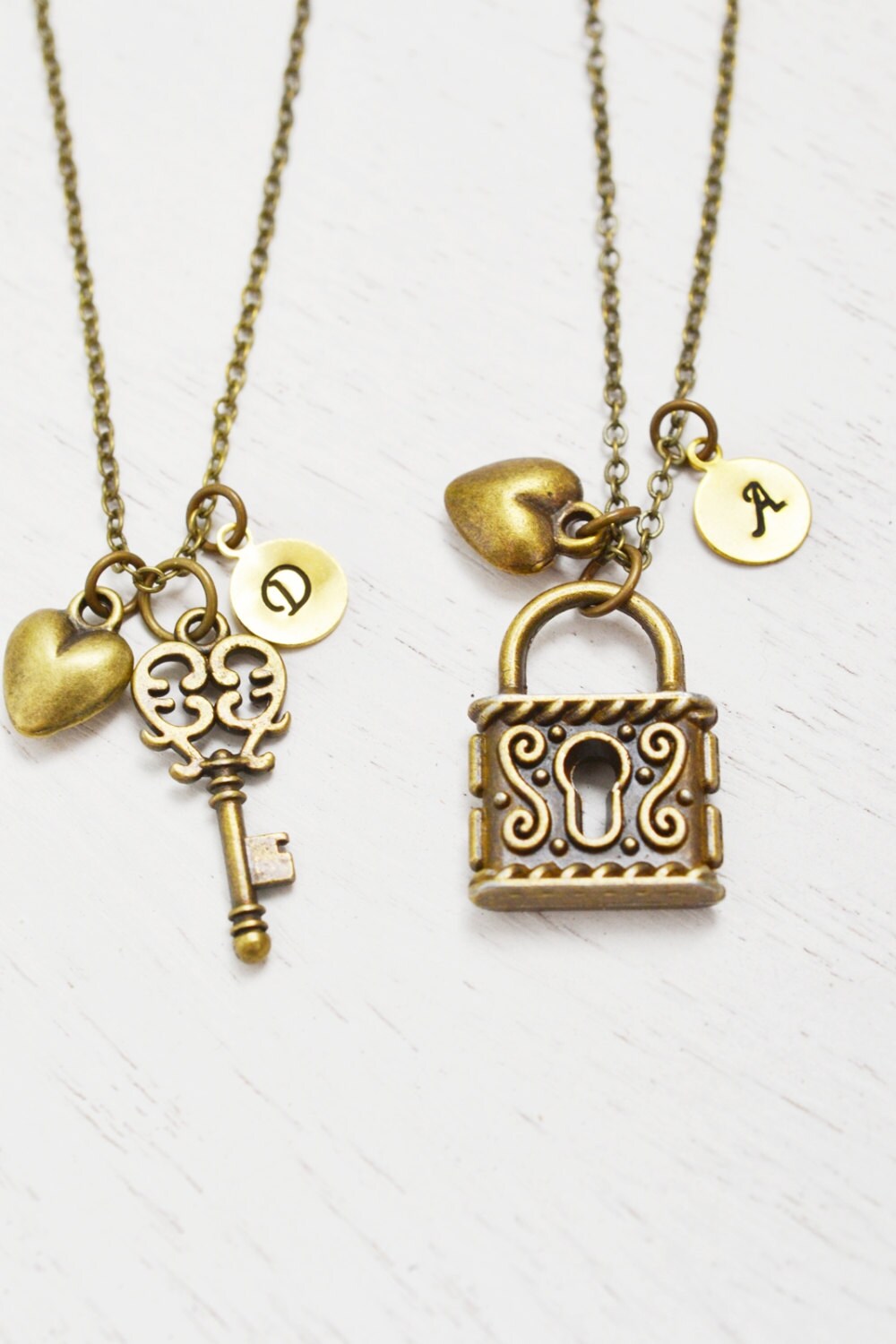 best friend necklace heart jewelry key lock matching