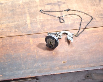 Steampunk Statement Necklace Found Objects Machine Parts Assemblage Dial