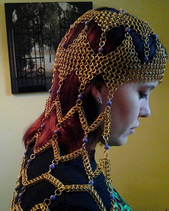 Long beaded Chainmail Headdress