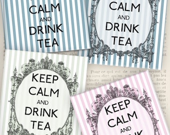 Tea Bag Envelope Keep Calm and Drink Tea instant download digital collage sheet VD0592