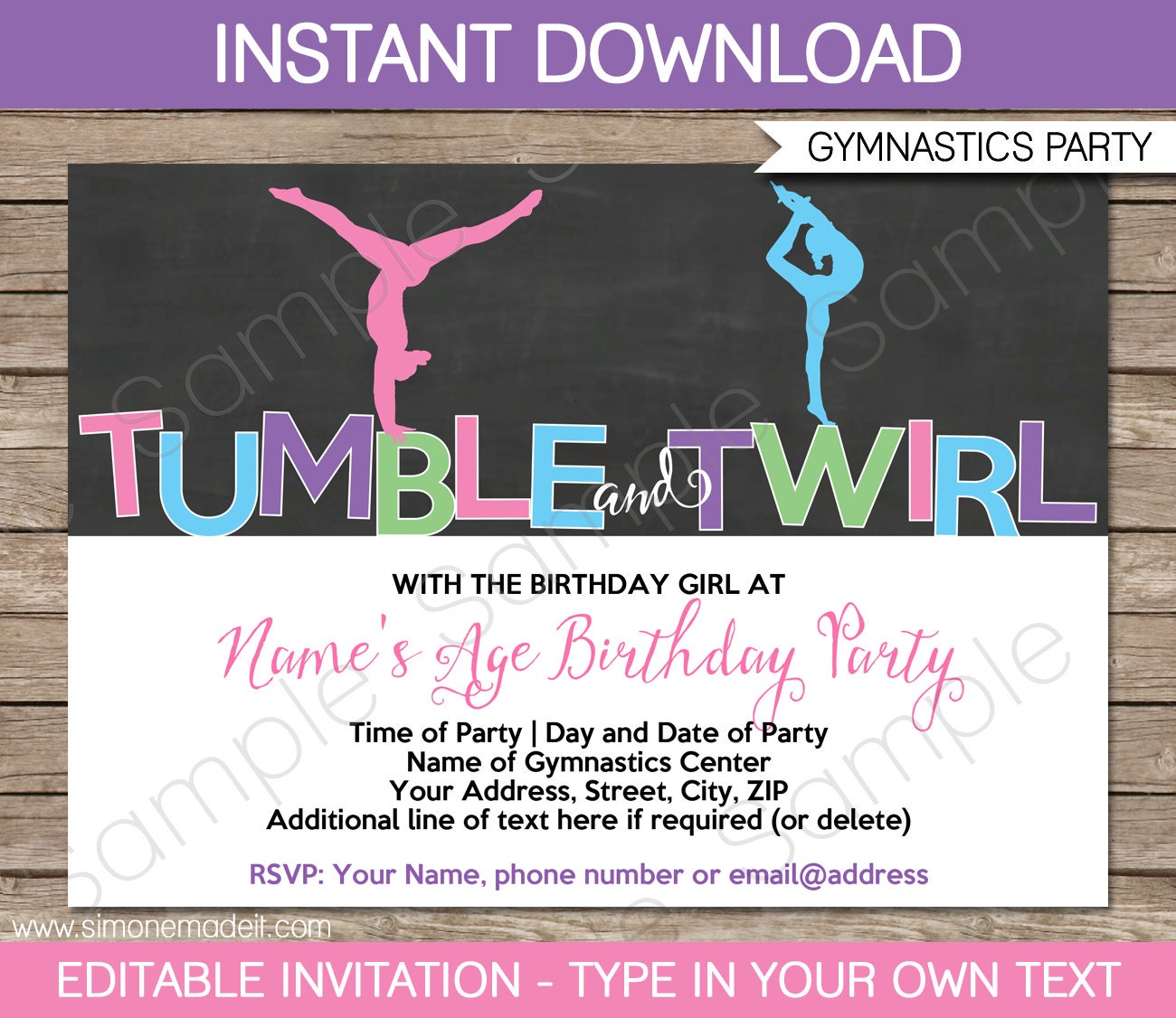 Gymnastics Party Invitations 8