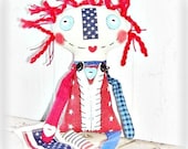 HANDMADE Primitive Folk Art Americana Patriotic Raggedy Annie Doll Flag by FosterChild Whimsy HANDMADE Primitive Folk Art Americana Patriotic Raggedy Annie Doll Flag by FosterChild Whimsy