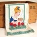 Antique Kitchen Tea Towel Hand Appliqued Embroidered Woman with Pie Geraniums Red Blue Green 1950s Kitchen Decor