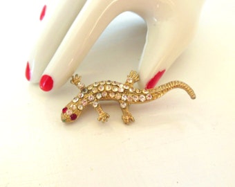 Vintage Rhinestone Lizard Gold 50's (item 235)