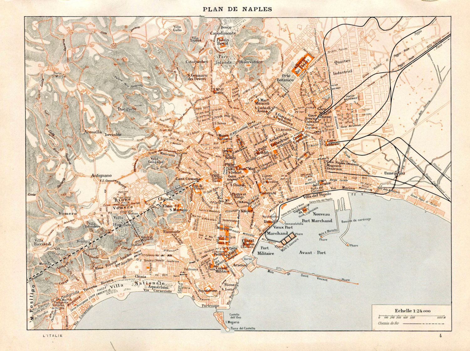 Naples Vintage City Map Italy Street Plan 1923 by CarambasVintage
