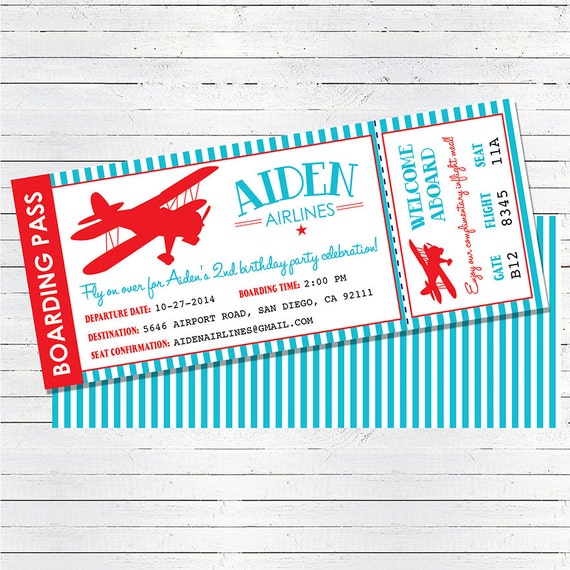 Airplane Birthday Invitation Airplane Ticket Invitation