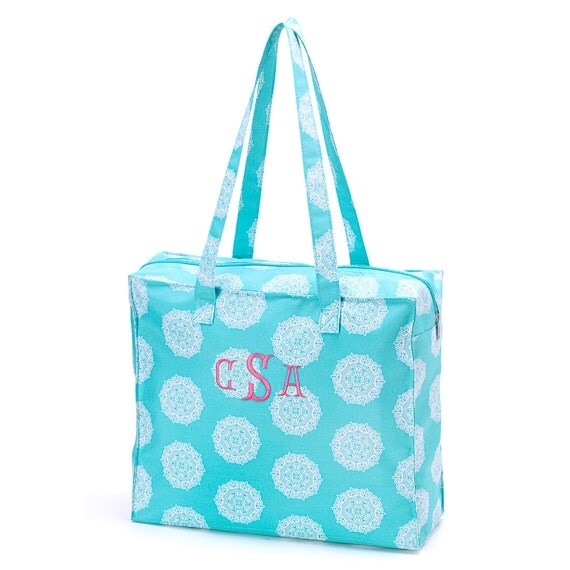 Sale Monogrammed Aqua tote bag, personalized Maddie Collation tote bag ...