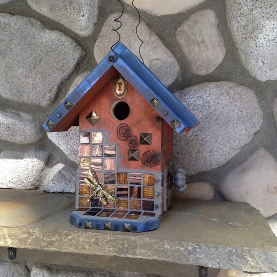 Glass Mosaic Birdhouse Functional Bird's Nest Box Home