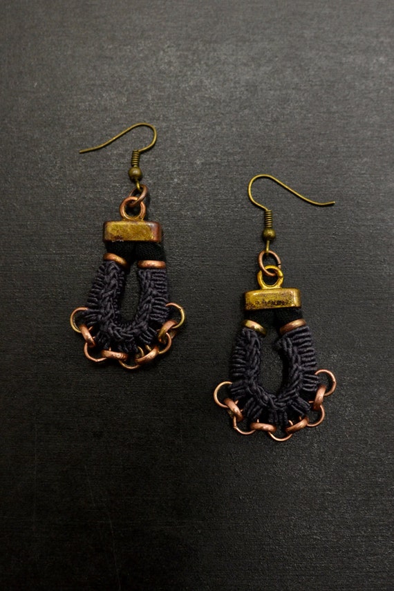 Tribal Earrings Black Dangle Earrings Ethnic Chandeliers