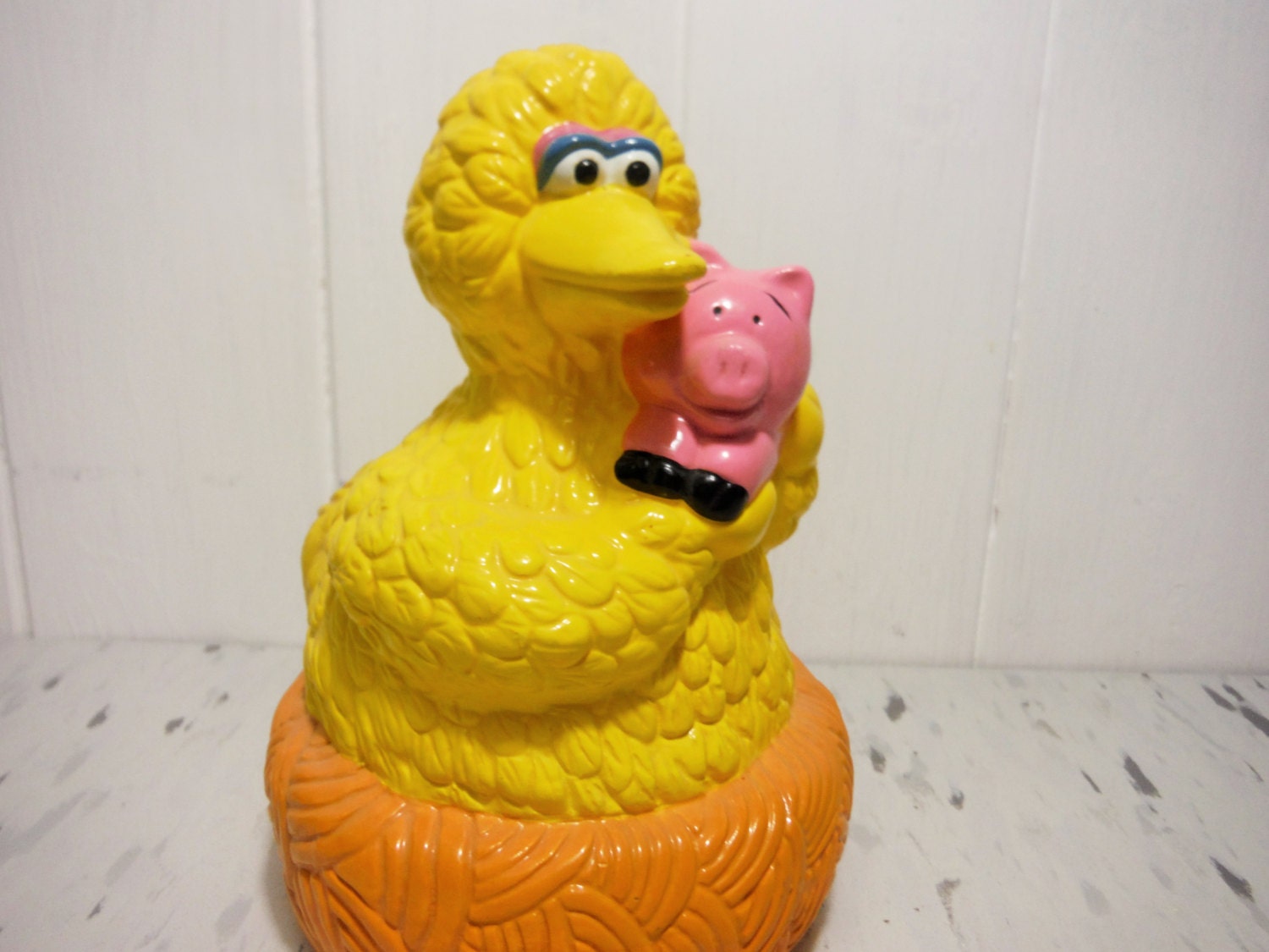 Big bird piggy coin bank muppets inc vintage 1970s yellow and