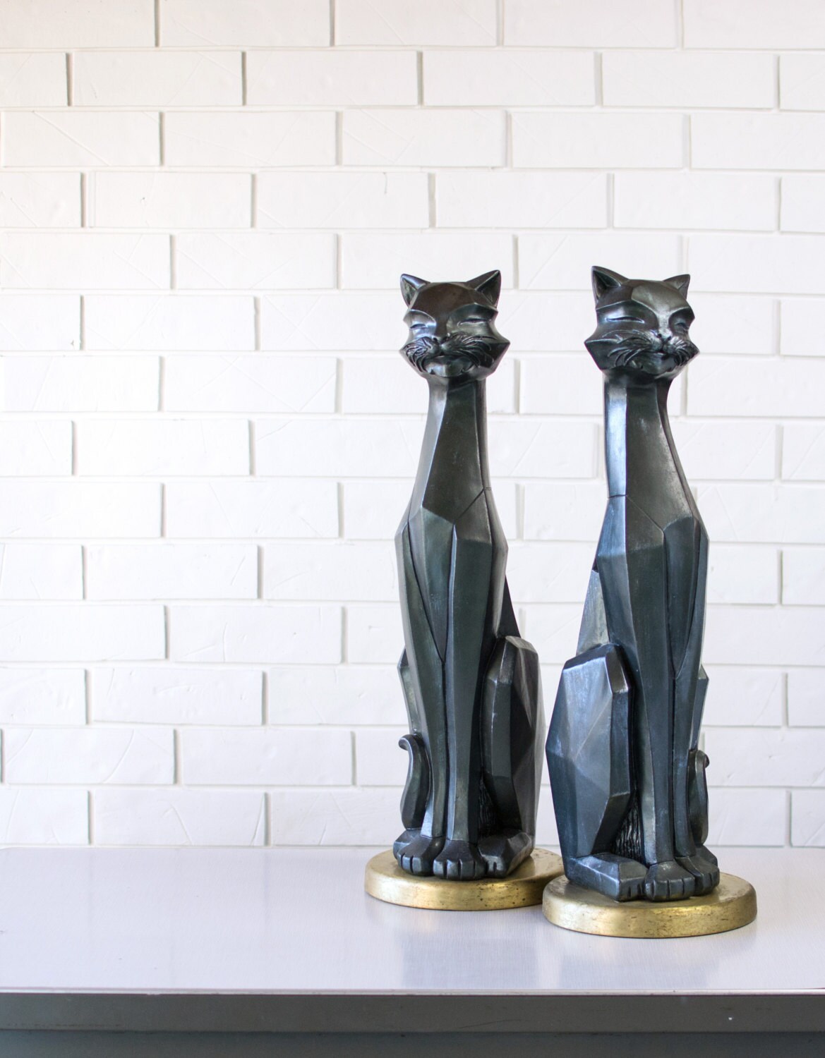 Modern Cubist Black Cat Statues Universal Statuary by KOLORIZE