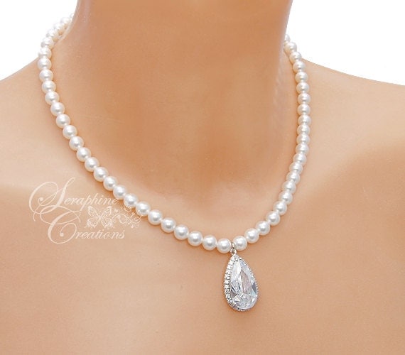 Pearl Necklace Wedding Pearl Necklace by SeraphineCreations