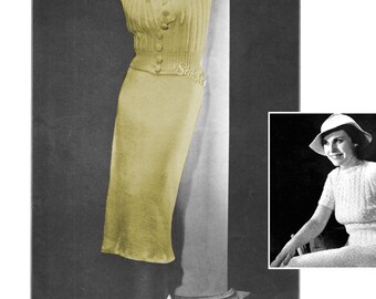 1930s Suit with Short Sleeve Top and Button Up Cardigan - Knit pattern PDF 1380