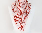 Square Cotton Scarf  - Soft - Polka Printed - Reds n Whites