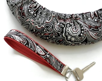 Paisley Black White Red-Steering Wheel Cover-Steering Wheel Cover & Key Chain-Key Chain Only-Car Accessory-You Pick Option