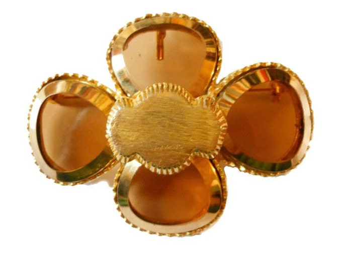 Van S. Authentics brooch pendant combination, 1940s gold plated amber glass pin, numbered rare, #3270