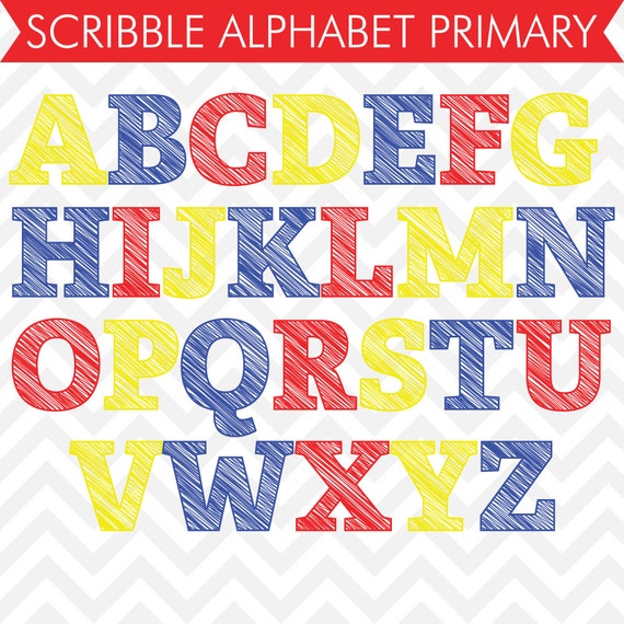 Primary Scribble Alphabet | alphabet clip art, alphabet clipart, alphabet letters, digital alphabet, clip art, letter clip art, clipart Il_570xn
