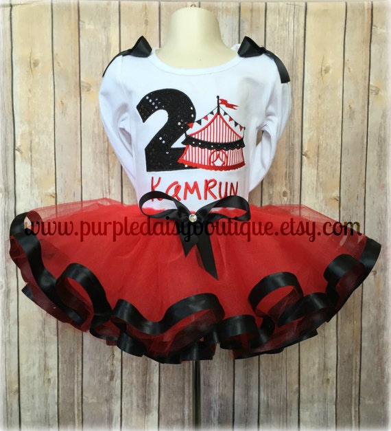 Red and Black Circus Themed Birthday Outfit - Under the Big Top - Circus Tent Ribbon Trim Tutu Il_570xn