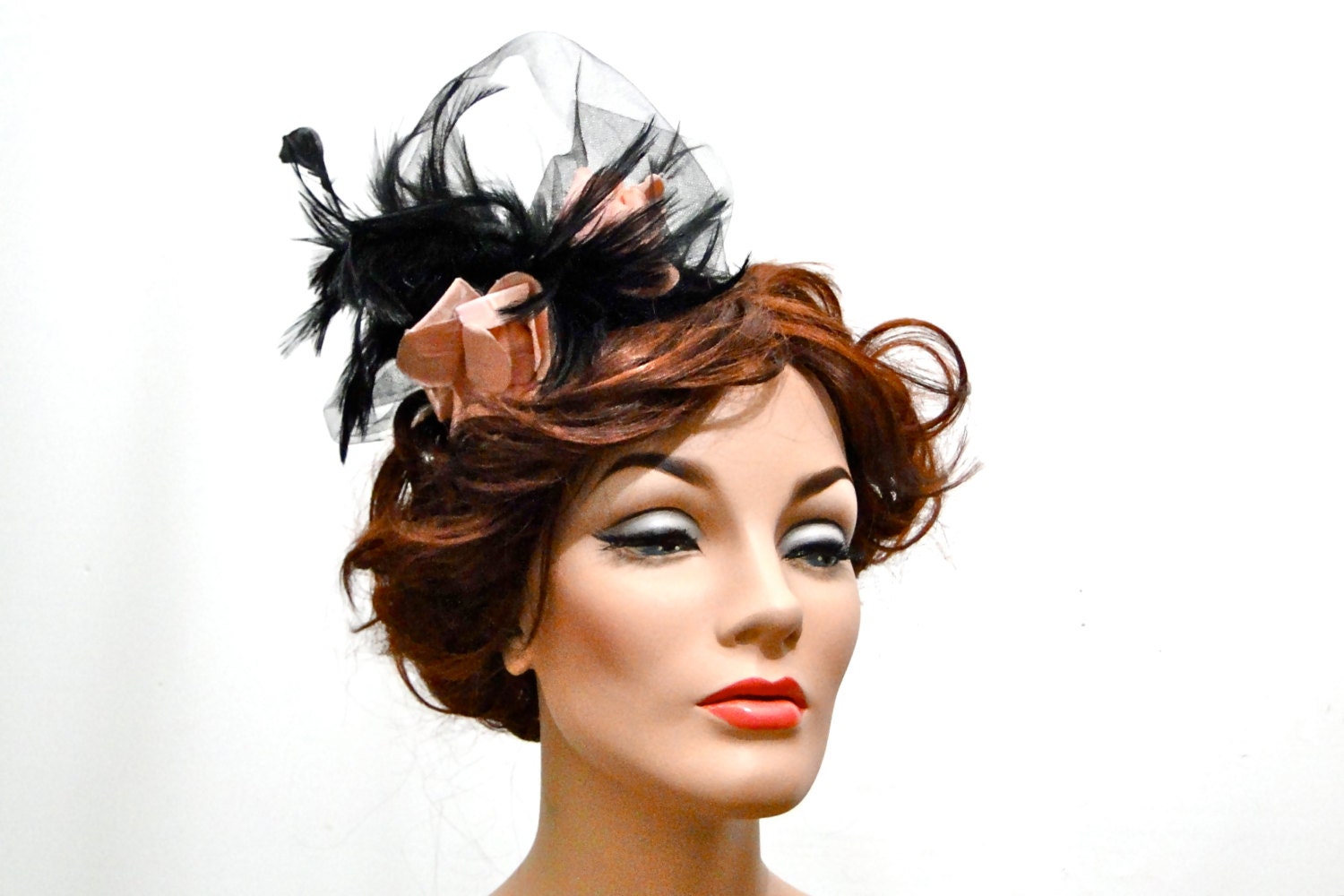 1930s Vintage Hat Fascinator Headband Headpiece // Pink Silk Millinery