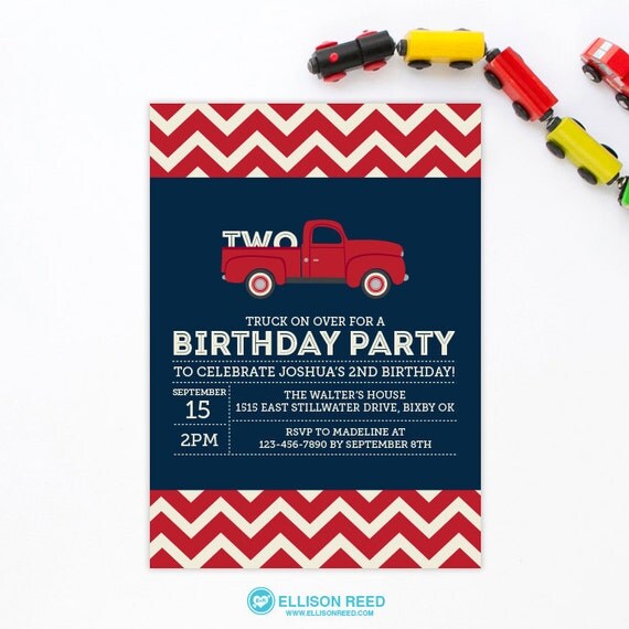 Truck Invitation - First Birthday Invitation -Truck Printable - Country Truck Invitation - Classic Truck Invitation - All American Birthday Il_570xn