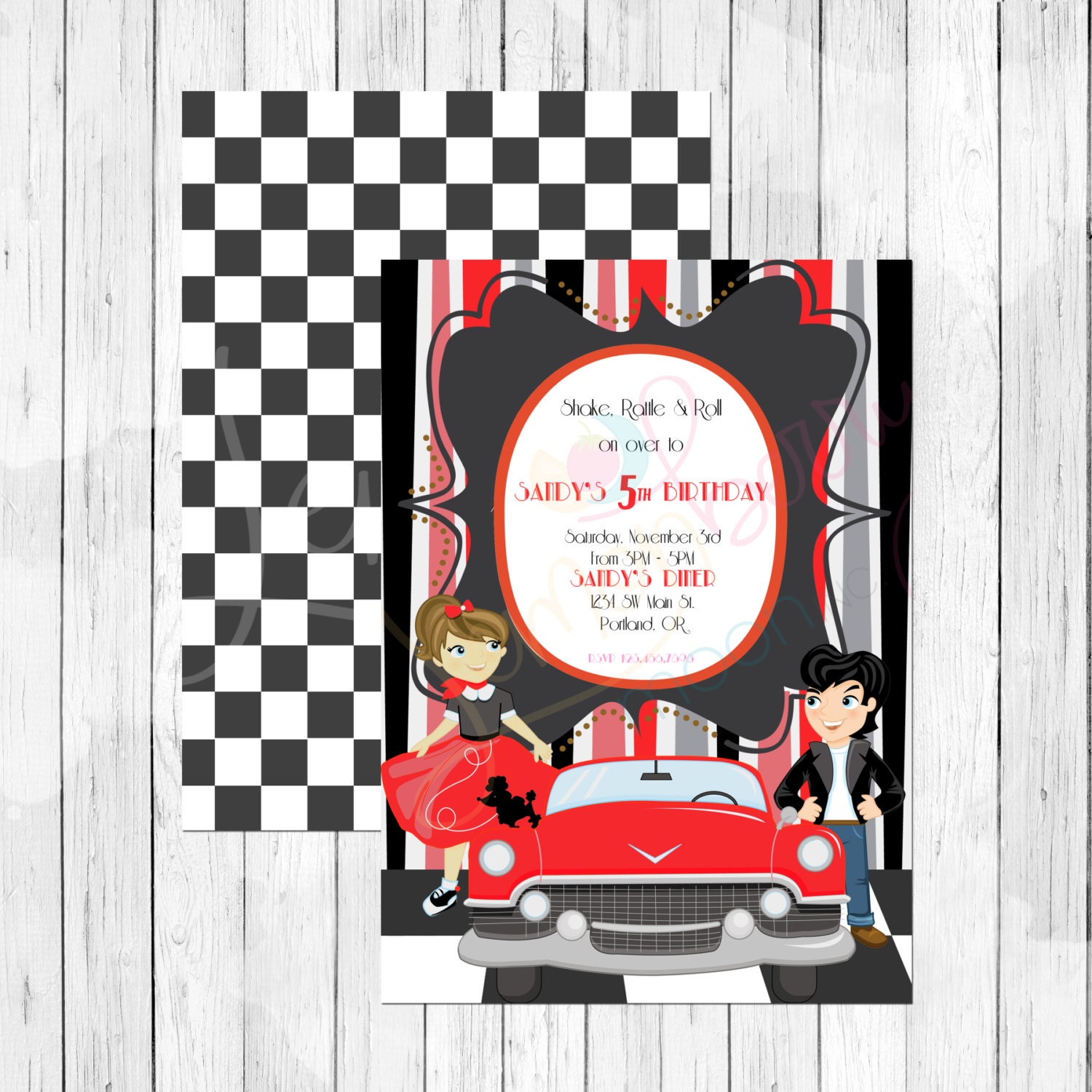 50's Theme Party Birthday Invitation or Evite by LemonberryMoon
