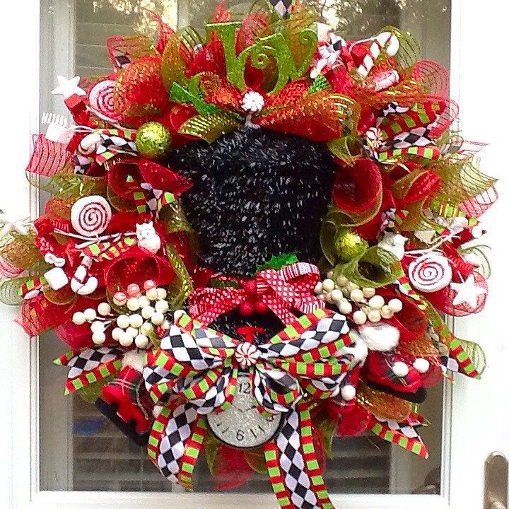 Christmas Top hat Wreath wreath for christmas by WreathsEtc