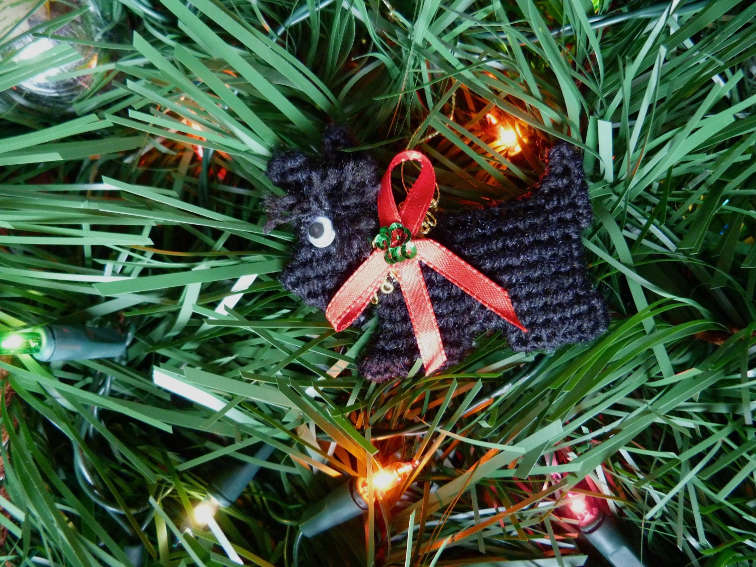 Plastic Canvas Christmas Ornament Dog Puppy Handmade Holiday Home Decoration Needlecraft Black or White Terrier