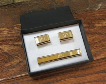 Personalized Cuff Links With Monogrammed Tie Clip, Father, Groomsmen Gift, Usher, Monogram ,Gifts for Men (cut-21)