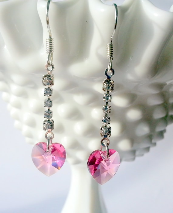 Items similar to Pink Swarovski Heart and Crystal Rhinestone Dangle ...