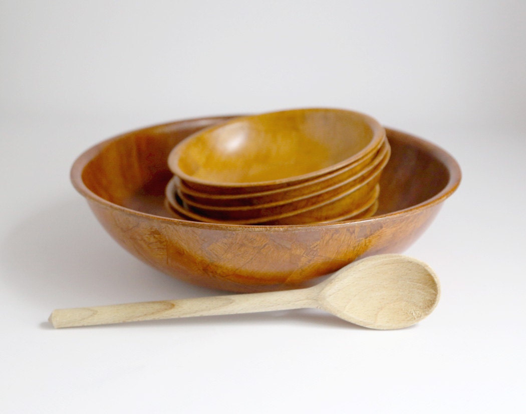 Vintage Weavewood Bowls salad wooden set of 7 bowls brown Haute Juice