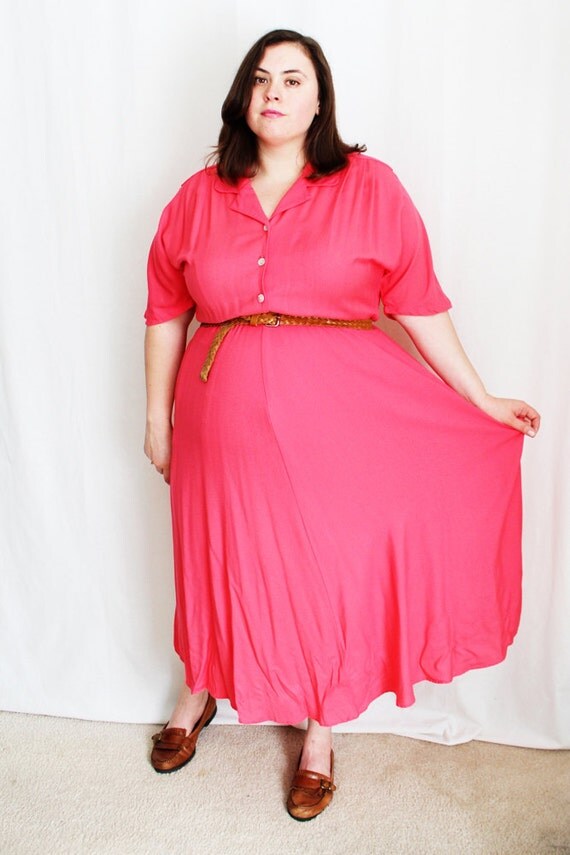 Plus Size Vintage Coral Shirt Dress Size 16W by TheCurvyElle